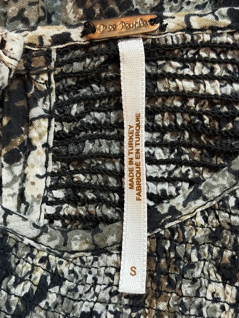 Free People | Snakeskin Puff Peplum Top | Size Small